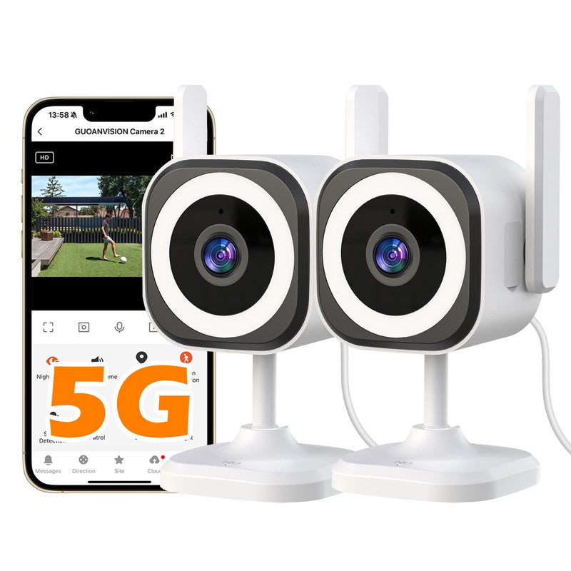 GUOANVSION 5G Outdoor/Indoor Security Camera,3MP Baby Monitor Cameras for Bedroom/Elder/Dog/Pet Camera,IP66 Waterproof,Night Vision, Motion Detection, Alarm Siren, Two-Way Talk, SD/Cloud -2Pack S600-2 Pack