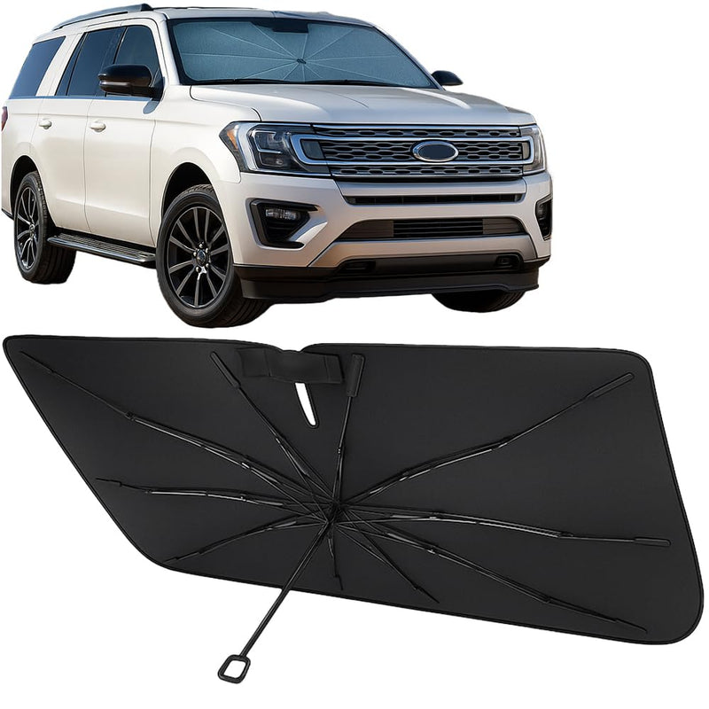 Proadsy Windshield Sun Shade Umbrella for Ford Expedition 2018-2025 Foldable Car Umbrella Sunshade with Soft TPU Handle Spring Structure Crystal Cooling Material Protect Car from Rays & Heat