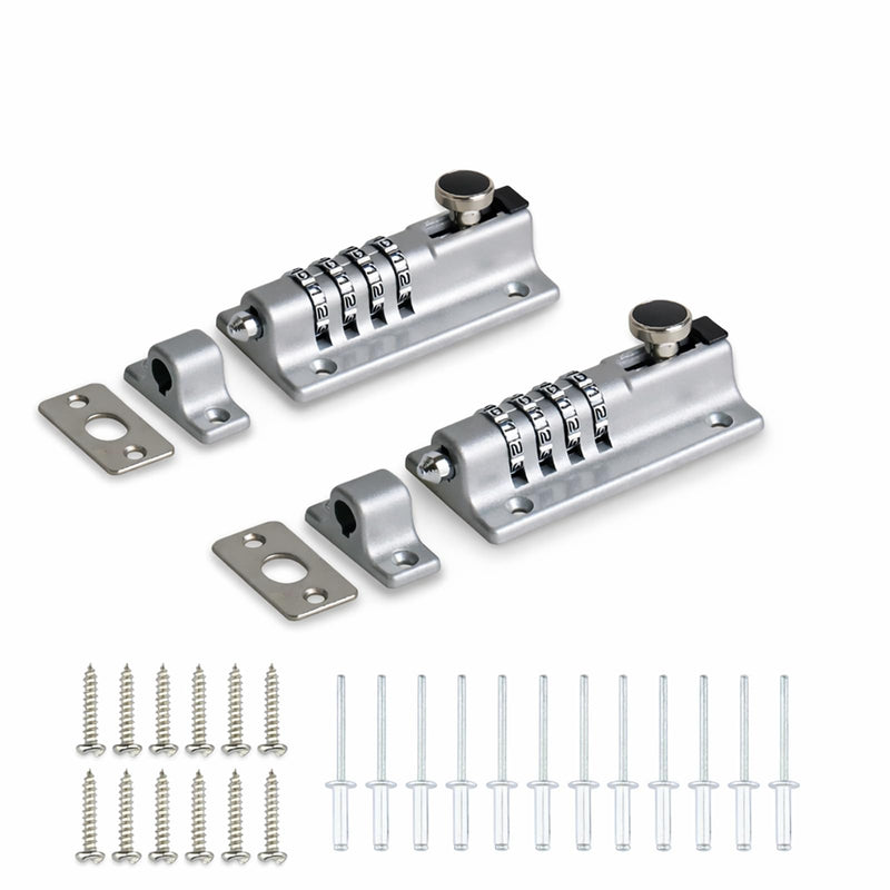 Heavy Duty 4-Digit Combination Locking Bolt, Reinforced Zinc Alloy Door Lock for Sheds, Gates, Barns, Cabinets & Fences, Weather-Resistant, Black (2, Silver) 2