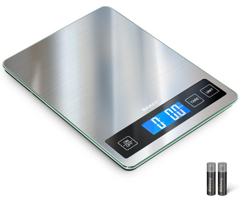 Food Scale, 33lb Digital Kitchen Scale with Stainless Steel & Tempered Glass, 1g / 0.05oz Precise Graduation, Waterproof and Sturdy Surface, for Cooking, Baking, Weight Loss, Meal Prep Non-Rechargeable