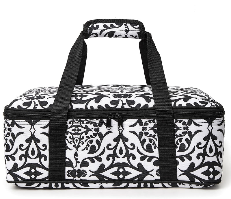 Insulated Casserole Carrier Bag - Portable Thermal Food Delivery Bag for 9x13/11x15 Inch Pan - Keep Meals Hot/Cold 4+ Hours for Catering, Festival Potlucks, Picnics, Family Gathings or Outdoor Events Black/White 16.53x 11.4x 4.7 in