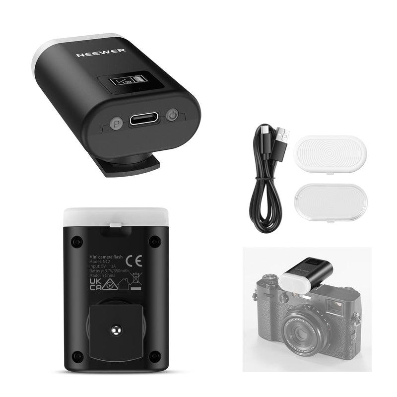 NEEWER Basics Mini Camera Flash, 5600K Fill Light with LCD Display, Compatible with Canon Fujifilm Sony Nikon DSLR Digital Standard Hot Shoe Cameras for Studio Photography Photoshoots Lighting, N12