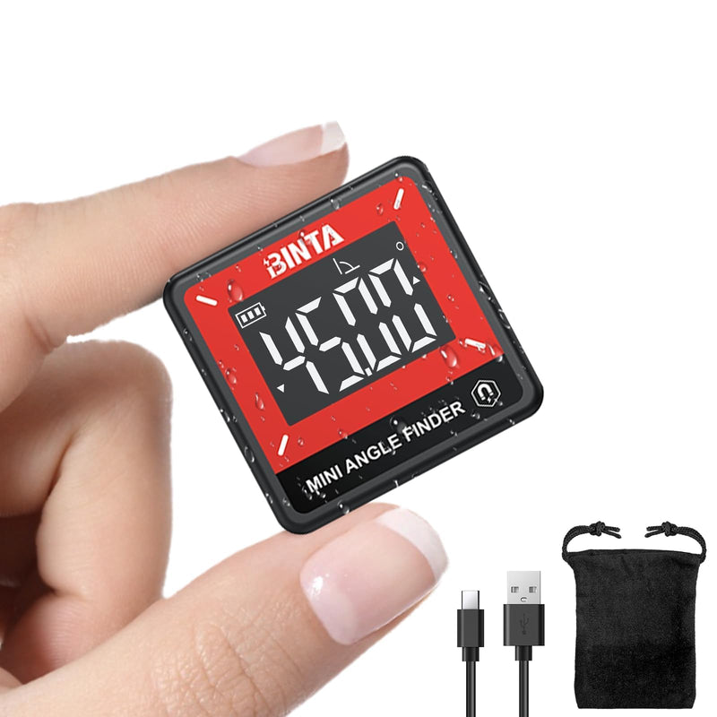 BINTA Small Digital Angle Finder Magnetic, Rechargeble IP54 Waterproof Dustproof Digital Angle Gauge Inclinometer, Portable Backlight Angle Measuring Tool for Woodworking, Construction, Machinery, DIY Black and Red