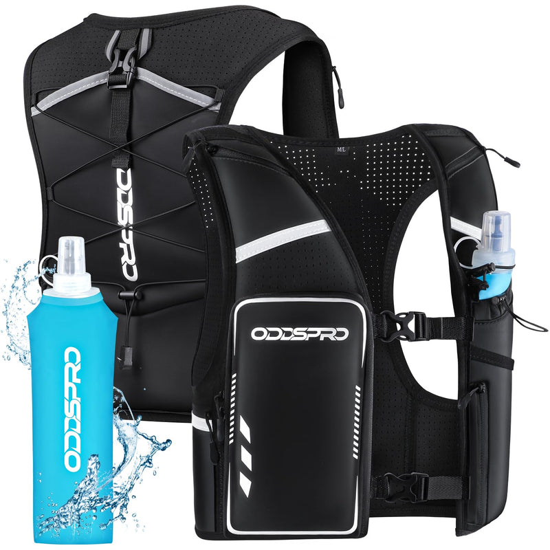 Running Vest for Women Men, Phone Pocket Running Hydration Vest with 500ML Soft Flask, Adjustable Chest Waist Straps, 10 Pockets Reflective Breathable Hydration Vest for Hiking, Biking, Marathon Medium - Large