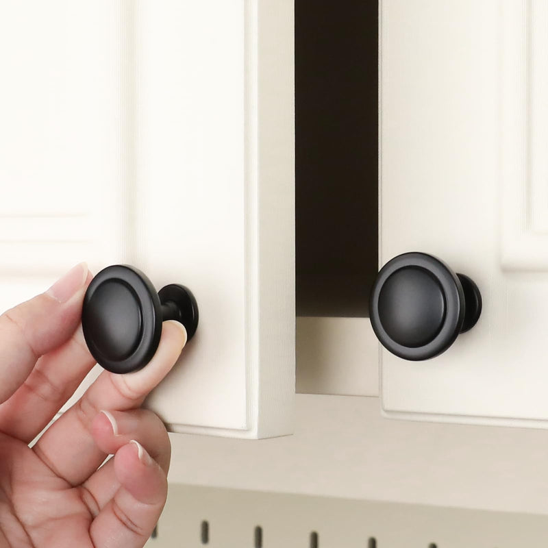 homdiy 10 Pack Matte Black Cabinet Knobs, Round Kitchen Drawer Knobs Solid Zinc Alloy Drawer Pulls for Kitchen Bathroom Closet Dresser Cabinets