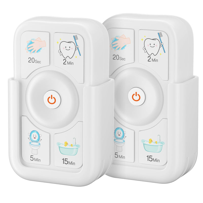Timer for Kids Brushing: 2 Minutes Teeth Brush 20 Seconds Hand Washing 5 Min Toilet 15 Min Shower, Time Management Tool for Children - 2pcs White 2white
