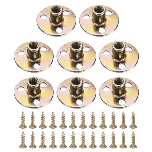uxcell 8Pcs M8 T-Nuts, Zinc Plated Steel Brad Hole Tee Nut with Screws, 3-Hole Round Base Weld Nuts 17.2mm Height Through Hole Flange Insert Female Thread Plate Nuts, Multicolor M8 x 17.2mm