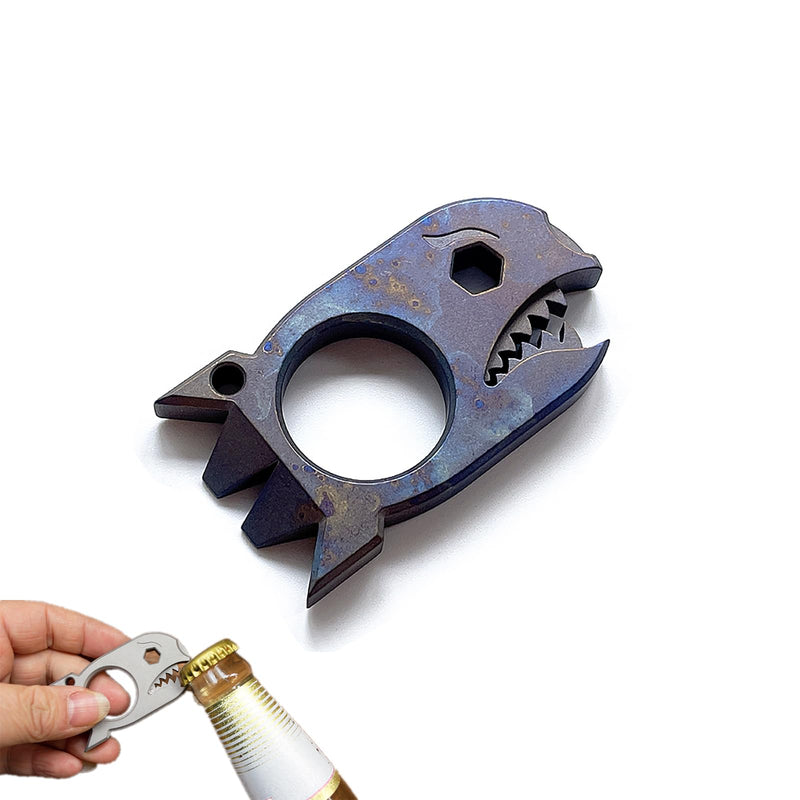 EDC Pry Bar with Bottle Opener Wrench Titanium Prybar Multi Tool Shark Pocket Crowbar - Your Versatile Companion for Everyday Carry and Camping Accessories (Blueing) Blueing