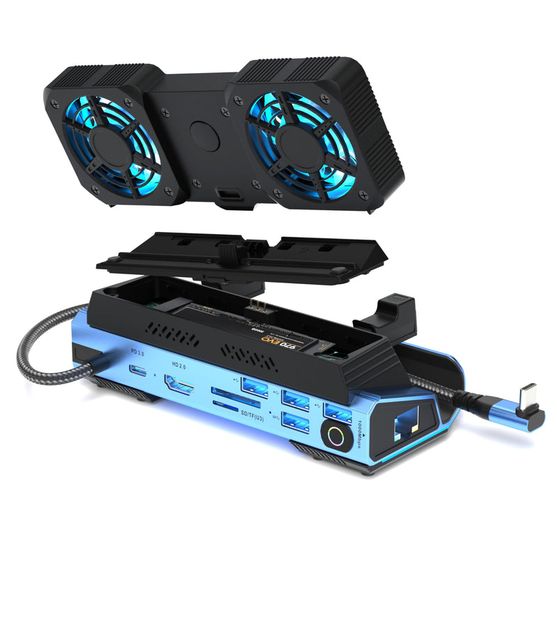 Docking Staion for Steam Deck/ROG Ally/Legion Go,14 in 1 Double Fan Steam Deck Dock M.2 NVMe Expansion Slot. 1000Mbps Ethernet,3.0 PD100W Charging, HD 2.0 4K@60Hz. 4 USB Port. Slot Steam Deck Dock.