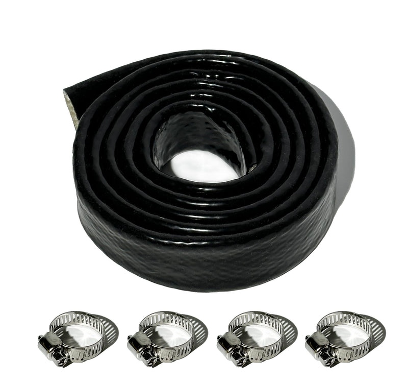 5/8" ID Heat Shielded Fire Sleeve Thermo Armor Silicone Coated Fiberglass Heat Protection w/ 4 Clamps for Automotive Hose Lines & Electrical Wiring - Black 5FT 5/8'' ID - 5FT