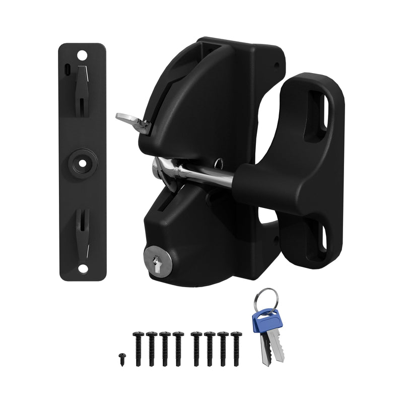 Self Locking gate Latch, Lockable Latch Key, Fence Lock Suitable for Outdoor Gates. Locking gate Latch Fence Hardware Suitable for Metal, Wood, and Vinyl Fences. Black Finish 1