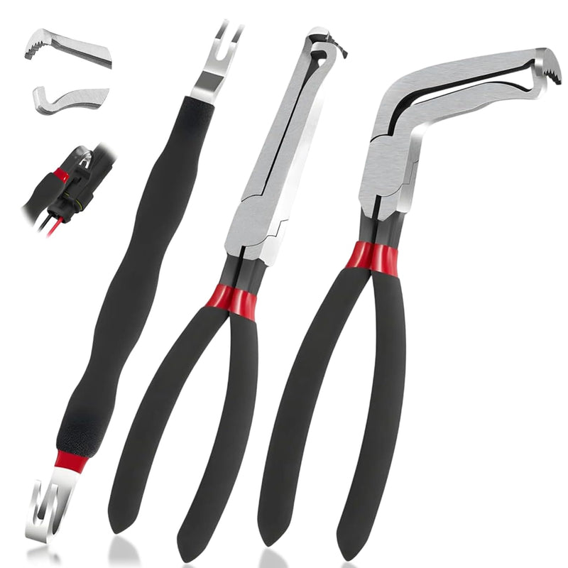 Electrical Disconnect Pliers 37960, 37980, Electrical Connector Separator 13120, 8in Automotive Tools Electrical Connector Pliers, Automotive Tools for Push Tab Style Plugs (3-Piece Set) Straight and 60 Degree