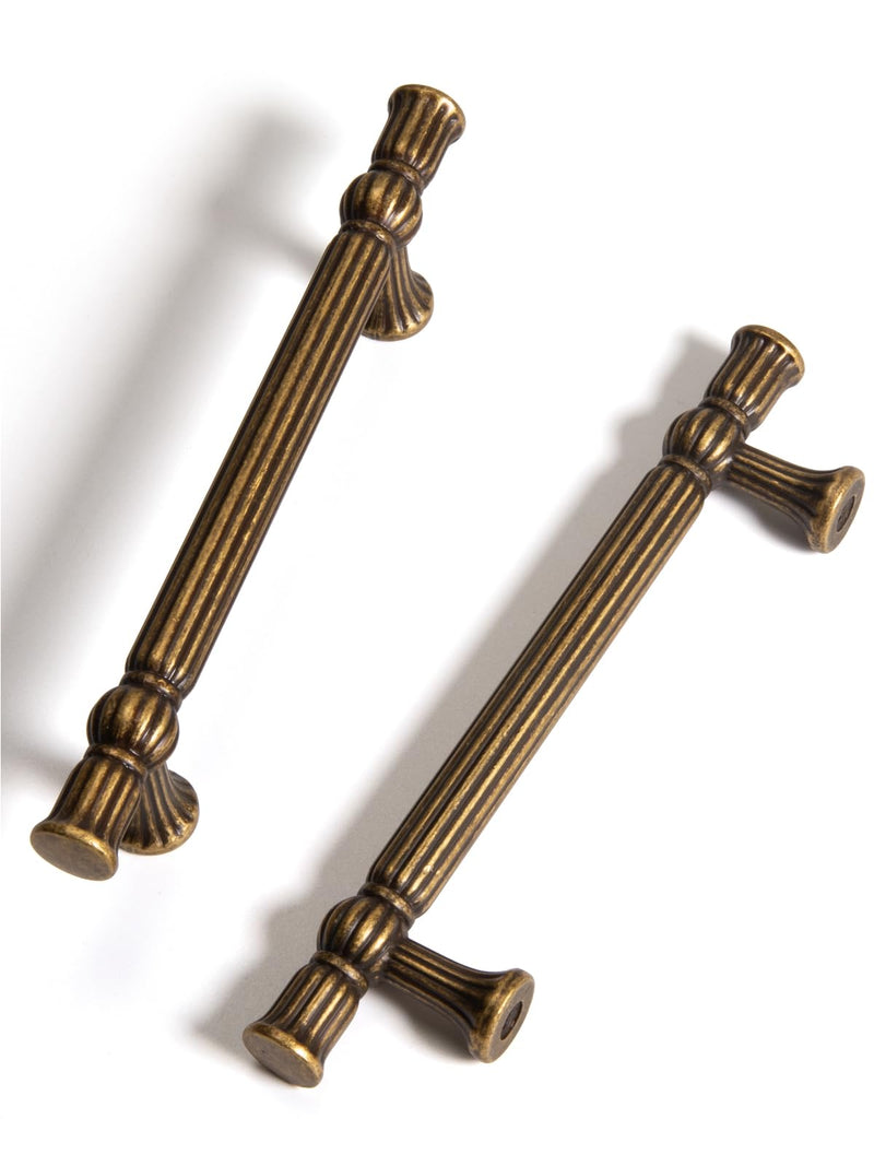 Antique Brass Cabinet Pulls - 3-3/4 Inch(96mm) Hole Center Classic Vintage Drawer Handles Zinc Alloy ,Kitchen Cupboard Bathroom Dresser Cabinet Hardware (5, Antique Brass, 3-3/4"(96mm) Hole Centers) 5