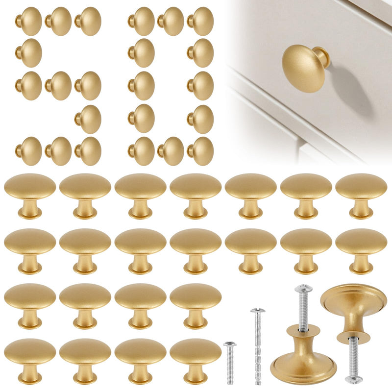 50 Pack Gold Round Cabinet Knobs 1-1/6 Inch (30mm) Drawer Knob Bulk Set/Hollow Inside/Lightweight Cabinet Rustproof Dresser Knobs with Screws Modern Decorative for Kitchen Cabinets Dresser 50 Pack
