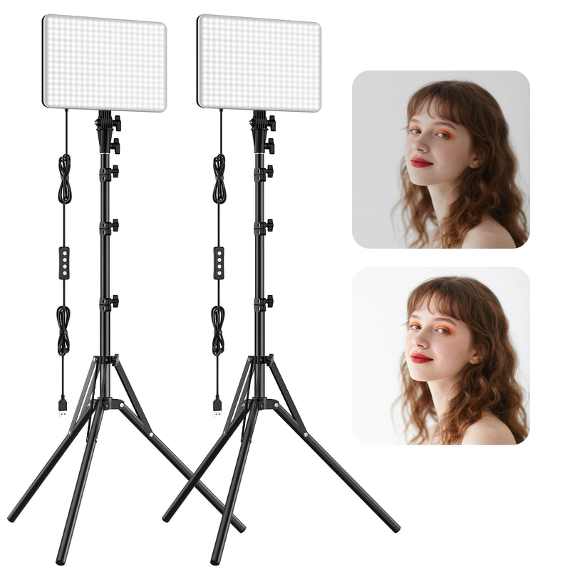 2-Pack LED Video Light Kit, Anautin 15W/1700Lux Photography Lighting with Tripod Stand, 2500-8500K Studio Light, Dimmable Stream Panel Light for Video Recording Gaming TikTok YouTube Podcast Makeup 2-Pack