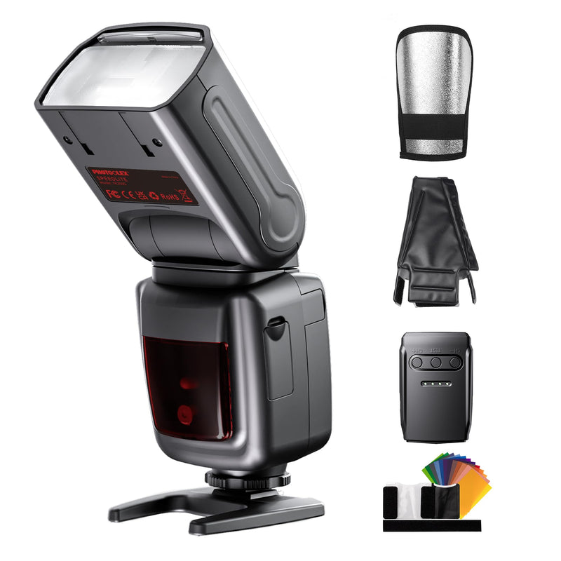 PHOTOOLEX FK300G Camera Flash Speedlite GN33 with Trigger | Universal hot shoe for Canon, Nikon, Sony, Fuji. 2.4G wireless, 8 power levels, M/S1/S2 modes with flash trigger