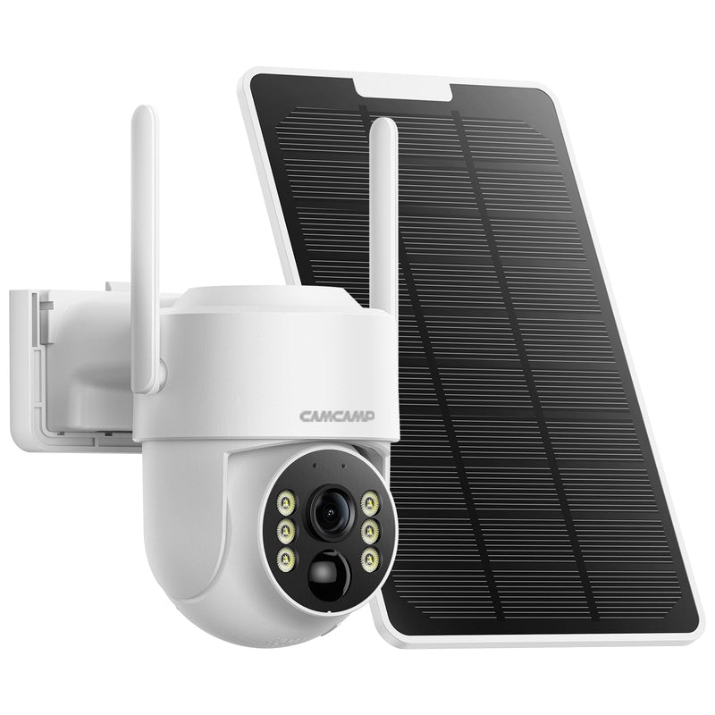 Camcamp Security Cameras Wireless Outdoor, Solar Powered Wireless Security Camera System, 2K PTZ, Color Night Vision, PIR Motion Detection, App Alert, 2-Way Talk, IP66 Waterproof Add-on-Cam
