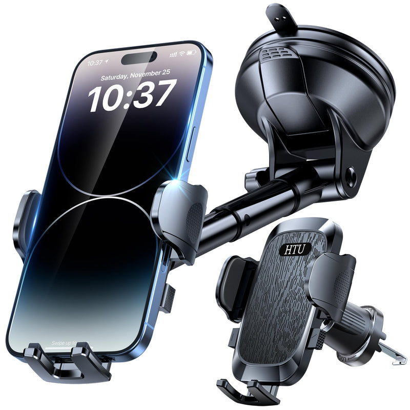[2025 True Military-Grade] Car Phone Holder [Upgraded Strongest Suction & Clip] Cell Phone Mount for Dashboard Windshield Vent,Truck Cradle Stand for iPhone 16 Pro Max Samsung Android (Black) Black
