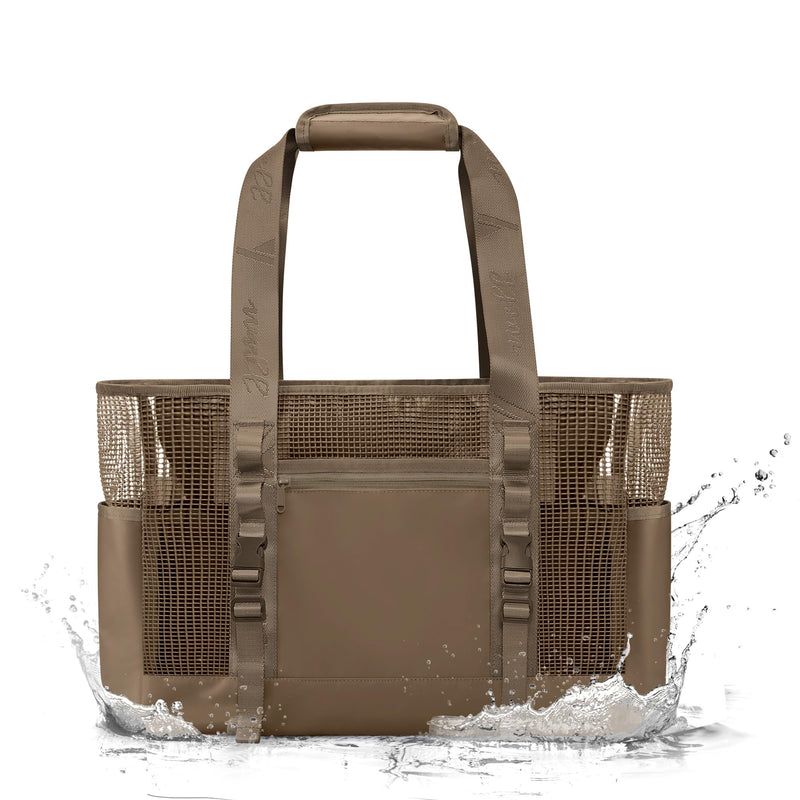 Yarwo Boat Gear Tote Bag, 35.5L Waterproof Boat Accessories Organizer with Marine-grade Coated Mesh and Wet Dry Pockets Brown
