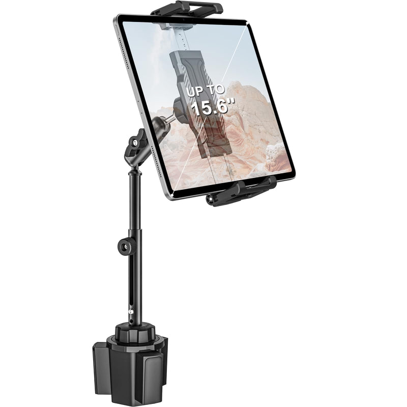 Cup Holder Car Large Tablet Mount, [Up to 15.6"] Metal Adjustable Arm CupHolder Tablet Clip, Heavy Duty Truck Cup Holder for iPad Pro 13 12.9 Air Mini, Galaxy tab, iPhone, 6.1-15.6" Devices