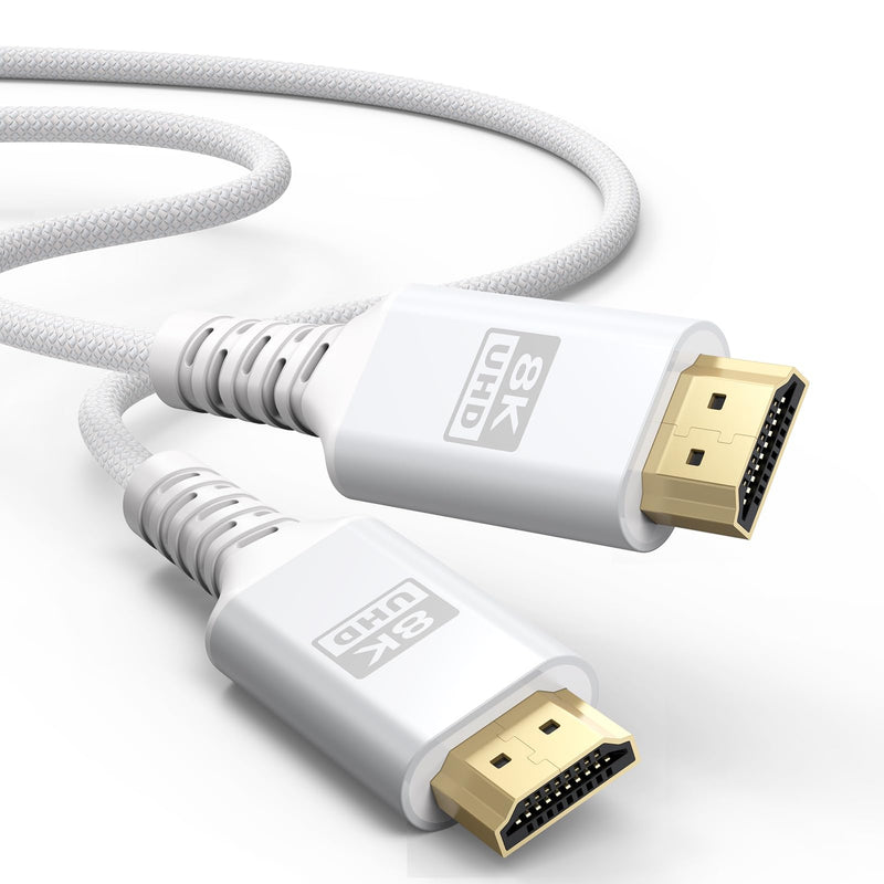 8K White HDMI Cable 20 FT, HDMI 2.1 Cable 20FT Ultra High Speed eARC Braided Long HDMI Cord with 8K@60Hz, 4K@120Hz, HDR10+, Dolby, 3D, HDCP2.3 for Laptop/Monitor/HDTV/Soundbar/Blu-ray/PS5/Xbox 1