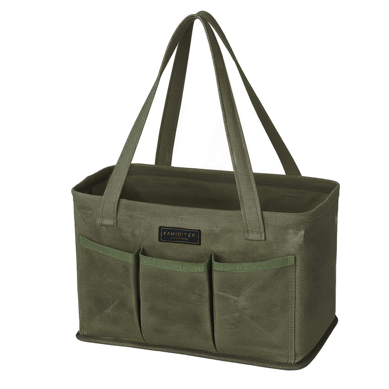Tool Bag with Metal Frame, Waxed Canvas Wide Open Top Tool Tote Bag with 7 External Pockets, 13.5 x 7.8 x 7.8 Inches (ArmyGreen) ArmyGreen 13.5 Inch