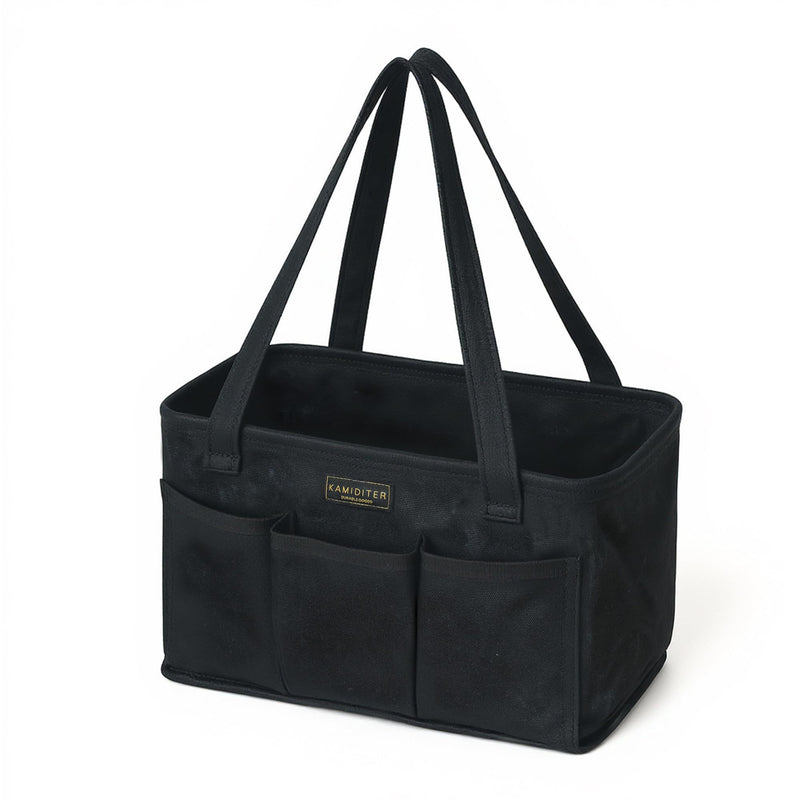 Tool Pouch, Heavy Duty 16oz Waxed Canvas Tool Bag, Rectangle Foldable Open Top Tool Bags with Handles, 7 Pockets | 13.5 x 7.8 x 7.8 Inches Black 13.5 Inch