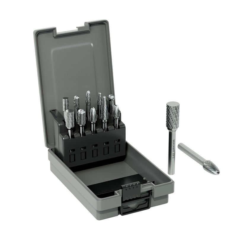 Professional 10 Pcs Tungsten Carbide Rotary Burr Bits Set, Double Cut Carbide Burr with 1/4" Shank for Metal, Wood & Steel – Durable Die Grinder Accessory for Deburring, Engraving & Polishing 10PCS-1/4Shank