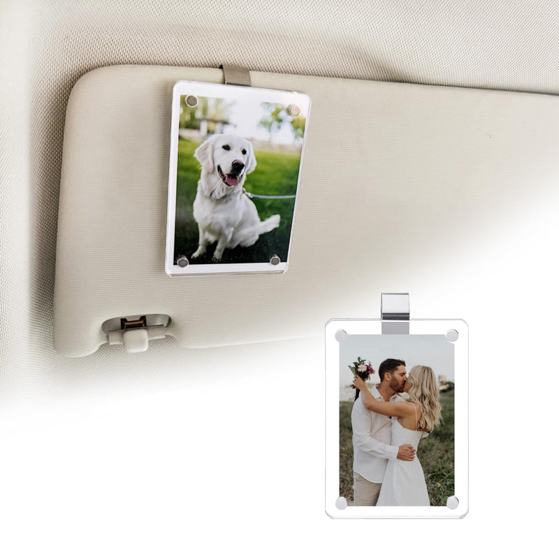 Photo Car Visor Clip, Acrylic Car Visor Picture Holder Magnetic Personalized Photo Holder Personal Picture Frame Car Accessories Gifts for Husband Boyfriend Dad Add Family Photos 3.5 x 2.4 inch (1 PC) 1PC