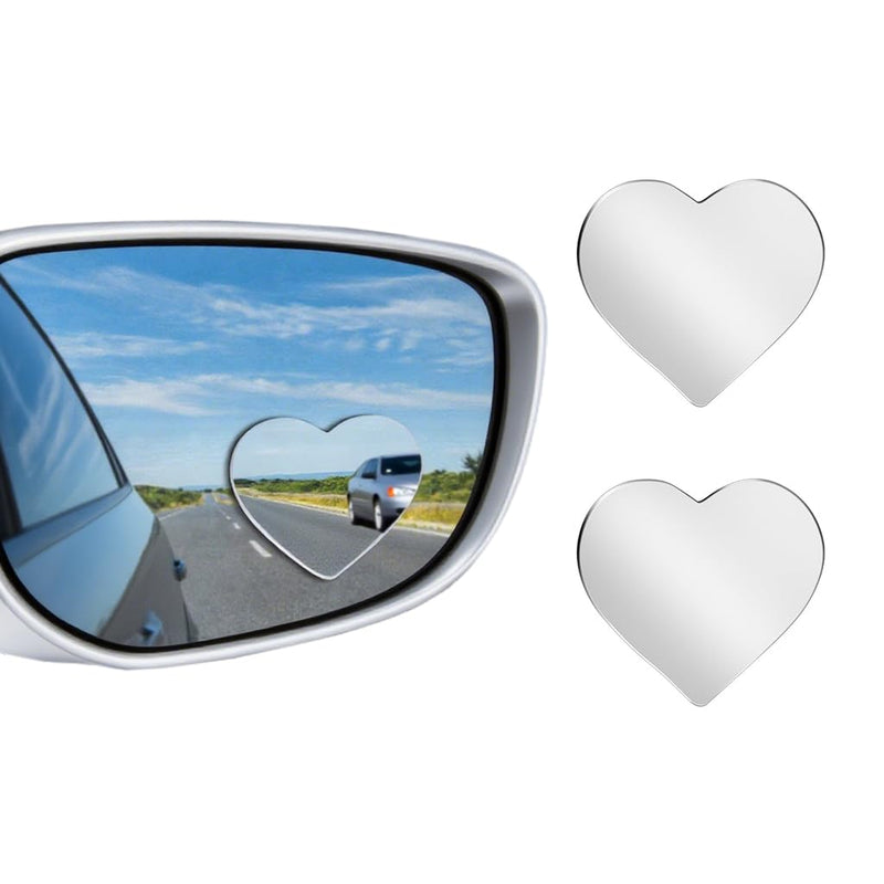 Blind Spot Mirror 2 Pack Heart Shaped Car Side Blindspot Mirrors, Removable Wide Angle Mirrors Adjustabe Frameless Convex Rear View Mirror Funny Car Accessories