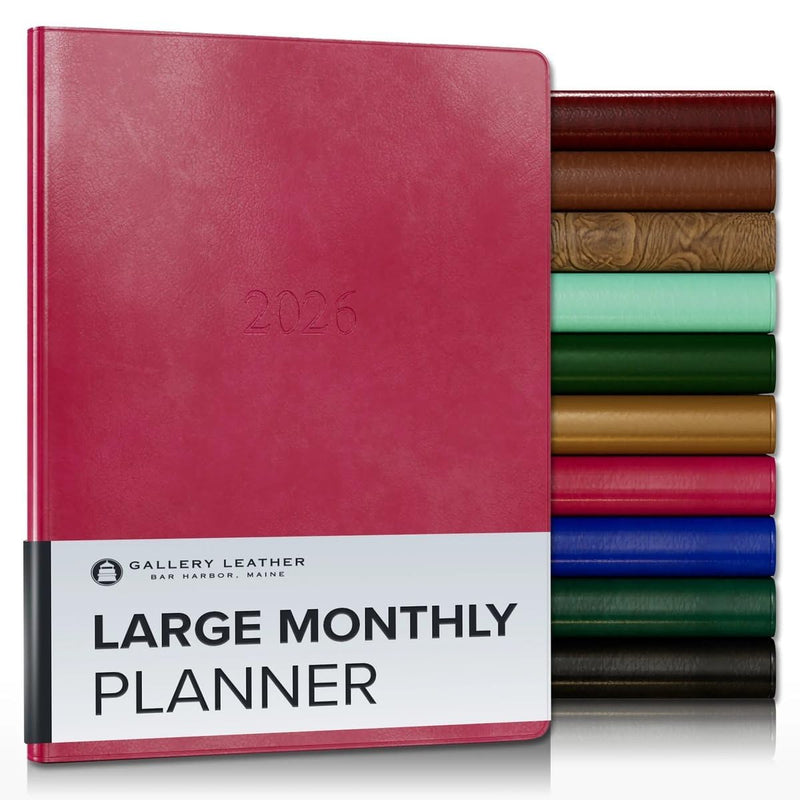 Gallery Leather Large Monthly Planner 2025-2026, Elegantly Bound Calendar Planner and Notebook with Stylish Gold-Gilded Page Edges, 18 Months - Acadia Wild Rose - 9.75x7.5" Large 2025-2026