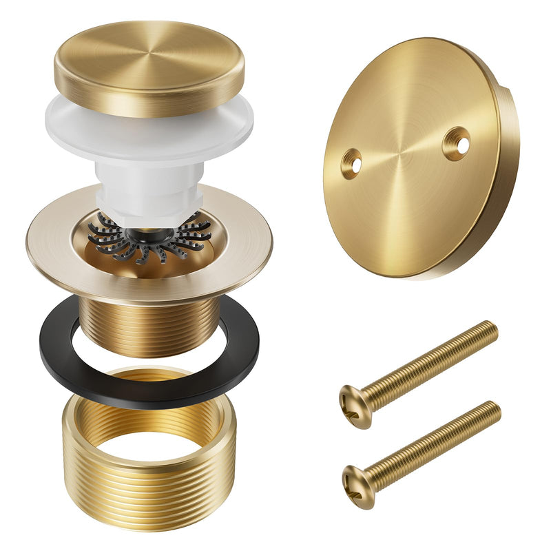 Champagne Bronze Bathtub Drain Stopper and Overflow Kit, Solid Brass Tip-Toe Bath Tub Drain with Hair Catcher - Universal Coarse/Fine Thread, Bathroom Bathtub Plug Replacement, 11.5/16 UNC Champagne Bronze