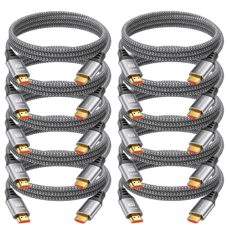3 FT HDMI Cable 10-Pack, High Speed HDMI Cord 48Gbps, Shielded 8K HDMI Cord Multipack 4K@120Hz/144Hz, 8K@60Hz, eARC, HDCP2.3/2.2, HDR10+ for Computer,TV, Monitor, Switch, KVM, Soundbar 3FT Grey