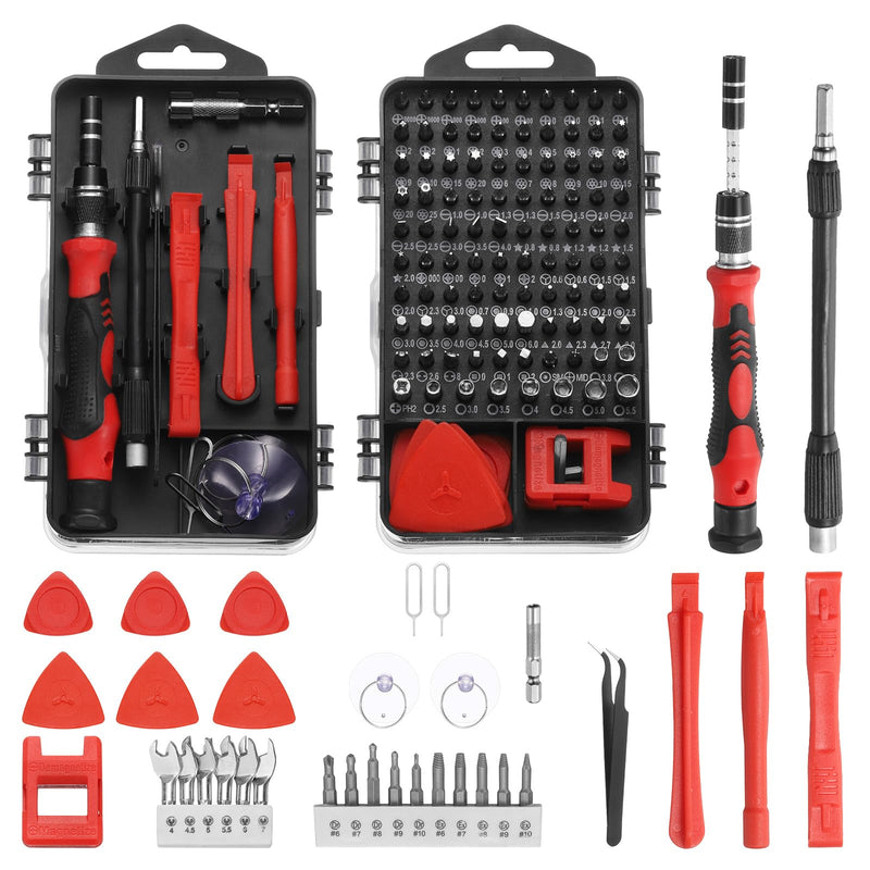 HARFINGTON 136 in 1 Magnetic Precision Screwdriver Set Electronics Repair Tools Kit with 96 Bits Flexible Shaft and Extension Rod for Cellphone Game Console Laptop PC Computer Camera, Red