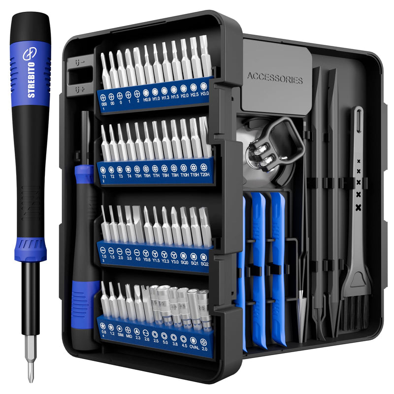 STREBITO Small Precision Screwdriver Set 64-piece with Torx, Triwing, Pentalobe, Electronics Repair Tool Kit for Computer, PC, Laptop, Macbook, Tablet, Phone, PS5, XBOX, Switch, Glass, Ring Doorbell Blue