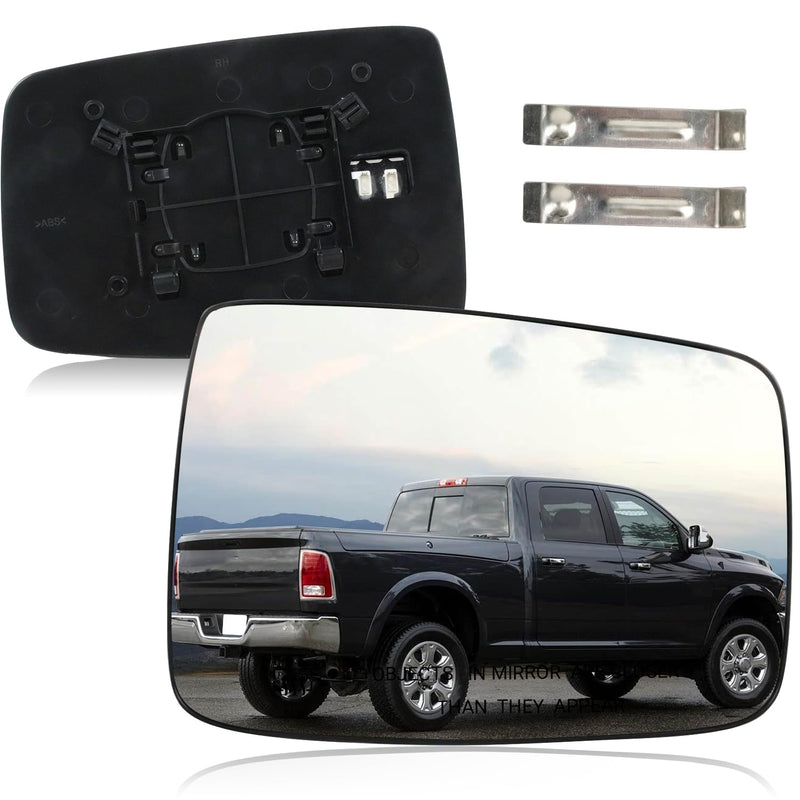 For Dodge Ram 1500/2500 Passenger Side Heated Mirror Glass | 2009-2018 Truck Mirror Replacement | Convex Design + Built-In Heater | Easy Install Passenger Side（Right）