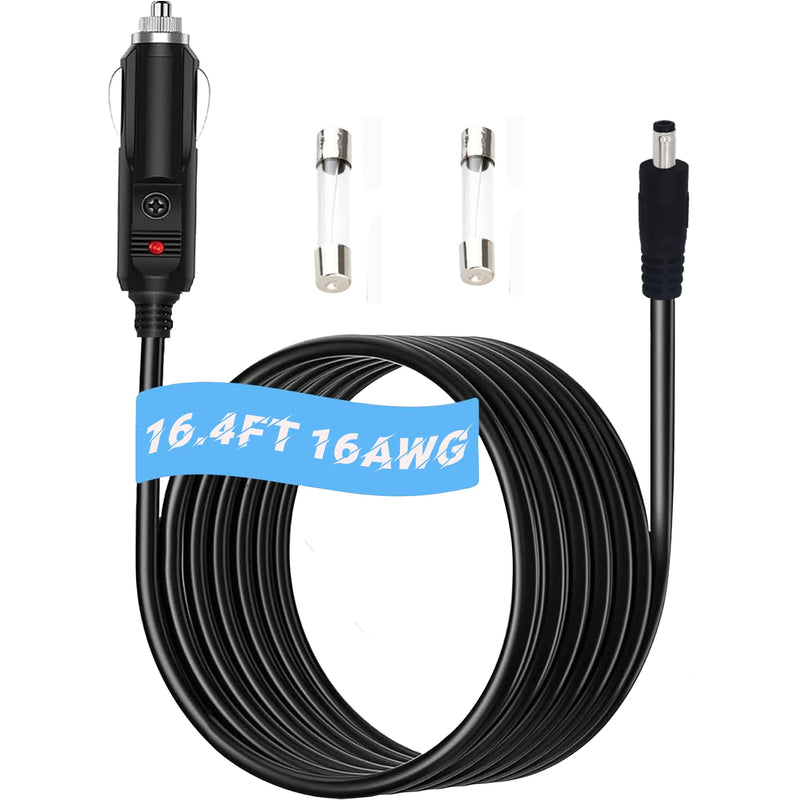 16.4FT DC 5.5mm x 2.1mm Car Charger Power Supply Cord, 16AWG DC5521 Car Cigarette Lighter Extension Power Supply Adapter Cable for Cars, Trucks, Buses and Ships, Etc (16.4 FT, DC5521) 16.4 FT, DC5521