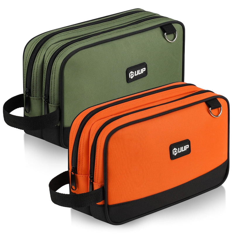 12" Small Tool Bag 2 Pack, Zipper Tool Pouch 2 Compartments, Utility ToolBag with Carrying Handle, Toolbox Organization, Screwdriver Storage Tool Box, Electrician Mechanic Men Dad Gifts, Orange/Green 12" x 7" Orange/Green 2Pack