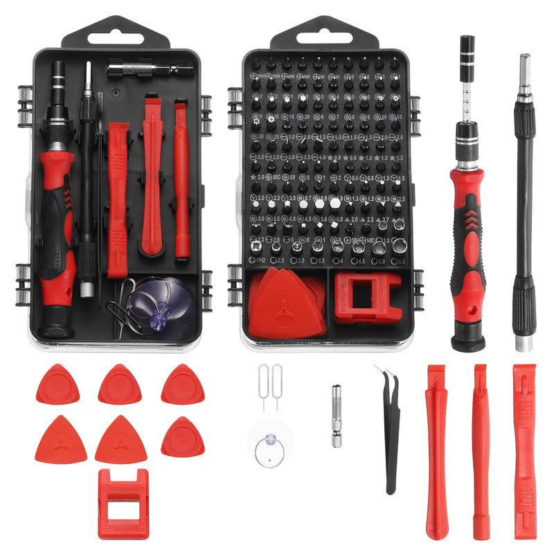 HARFINGTON 116 in 1 Magnetic Precision Screwdriver Set Electronics Repair Tools Kit with 96 Bits Flexible Shaft and Extension Rod for Cellphone Game Console Laptop PC Computer Camera, Red