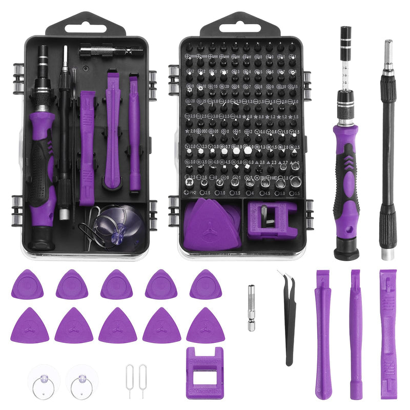 HARFINGTON 123 in 1 Magnetic Precision Screwdriver Set Electronics Repair Tools Kit with 96 Bits Flexible Shaft and Extension Rod for Cellphone Game Console Laptop PC Computer Camera, Purple