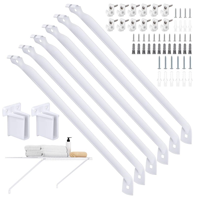 6 Pack 12 Inch Wire Shelf Brackets Set, Closet Maid Support Brackets with Anchors and Screws, Wire Closet Shelving Accessories with 12 PCS Wire Shelf Clips for Wardrobe and Wall Bracket