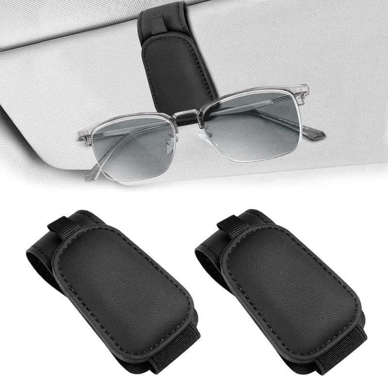 Teraves 2 Pack Sunglass Holder Clip for Car Visor, Upgrade Magnetic Leather Visor Sunglasses Clip, Easy to Hold Your Glasses Eyeglasses Solid Black