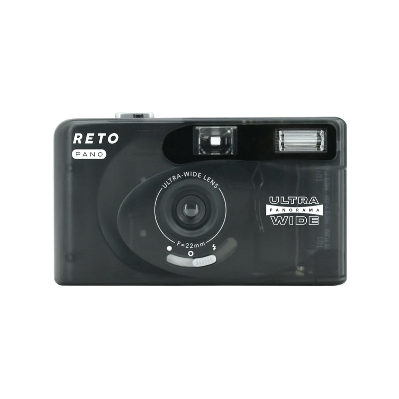 RETO PANO 35mm Film Camera - 22mm Wide Lens, Panorama, Easy Switch, Cinematic Modes, Lens Cover, Built-in Flash, Reusable (Film & AAA Battery are not Included) (Sheer Black) Sheer Black