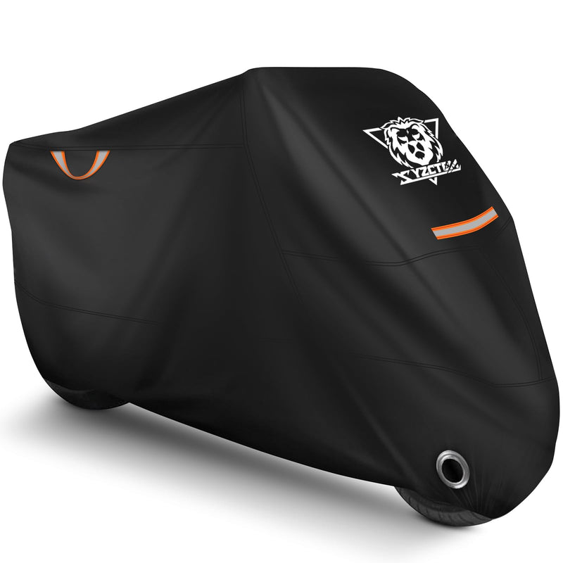 XYZCTEM Motorcycle Cover Waterproof Outdoor All Season Protection Motorcycle Storage Night Reflective Handles with Lock-Holes Storage Bag Fits up to 108" Motorcycle Vehicle Covers, Black 108"