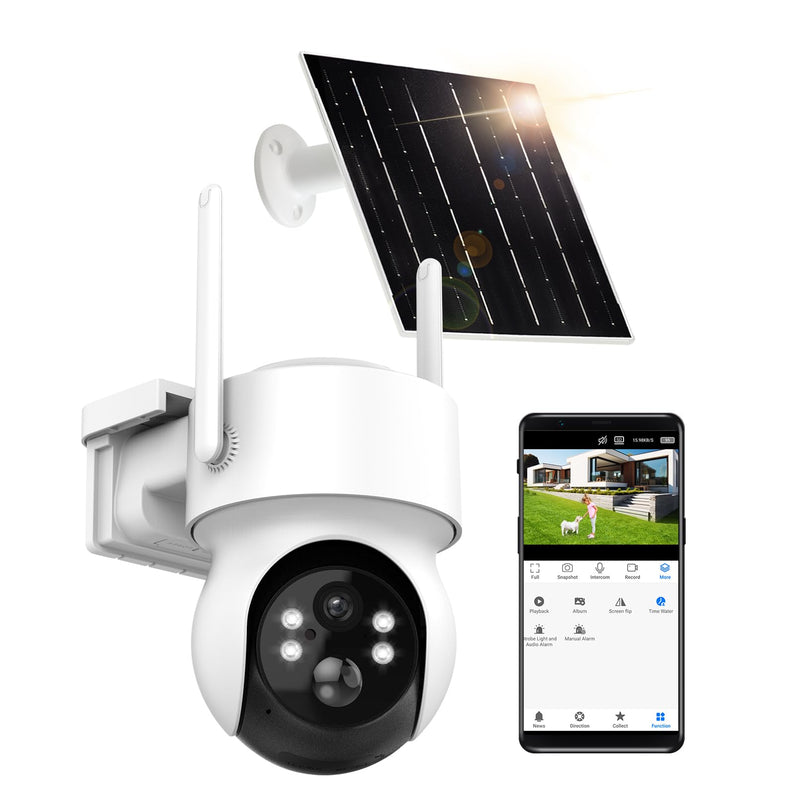 4MP Wireless Solar Security Camera Outdoor, 2K WiFi Home Surveillance PTZ Cam with with Floodlight, Human Detection, Siren Alarm, 98FT Night Vision, 2-Way Talk, 5W Solar Panel & Rechargeable Battery