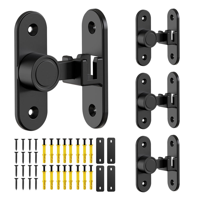 Barn Door Locks, 90/180 Degree Right Angle Flip Gate Latch Fit for Bedroom, Garden, Cabinet - Sturdy and Secure Sliding Barn Door Lock (Black-4 Pcs) Black-4 Pcs