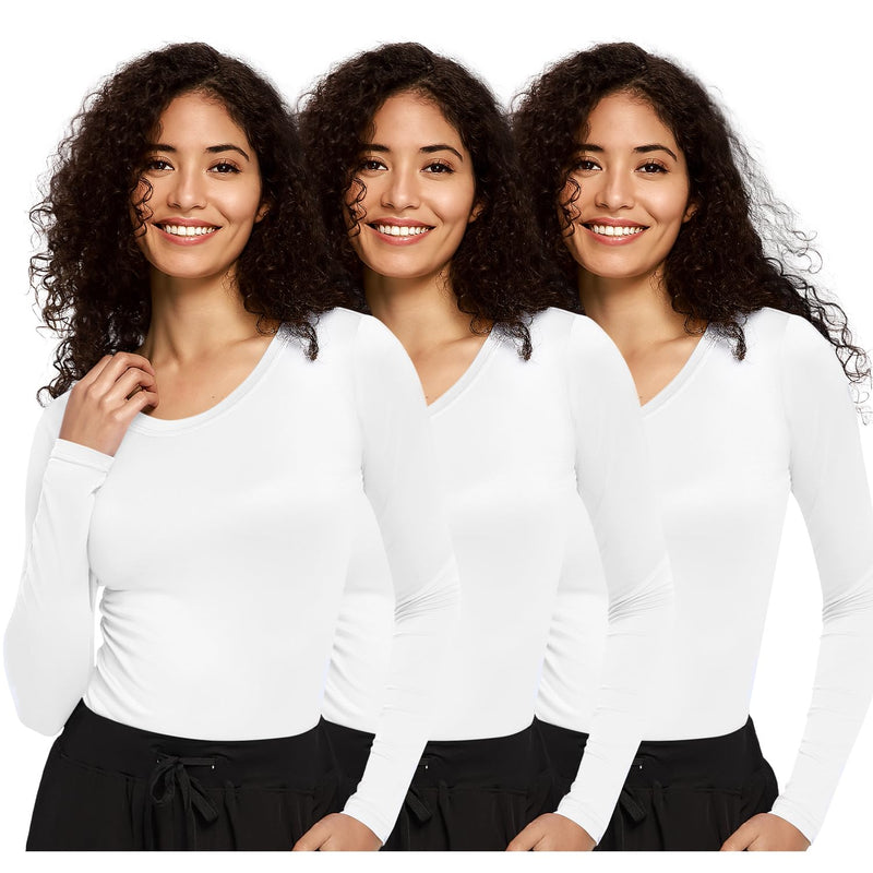 COZYFIT 3 Pack Underscrub Long Sleeve Women - Undershirts for Women Soft Fabric White Medium