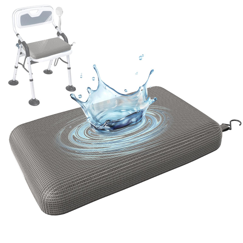 Shower Seat Cushion with Non-Slip Silicone Bottom, Shower Chair Cushion for Transfer Benches,Washable 3D Mesh Pad with Hook,Quick Drying Bathtub Chair Pad for Elderly, Pregnancy Grey