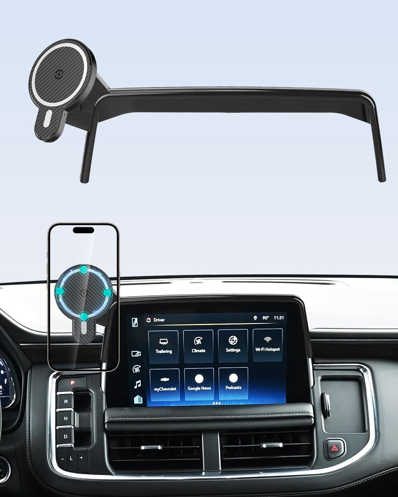 PZK Magnetic Car Phone Mount for 2021-2024 Chevy Tahoe/Suburban/GMC Yukon | 10.2-inch Screen Magsafe 15W Fast Wireless Charger Car Phone Holder LT/Z71/RST/High Country 360° Rotation Hands-Free Stand Tahoe/Suburban/GMC Yukon/GMC Yukon XL 2021-2024