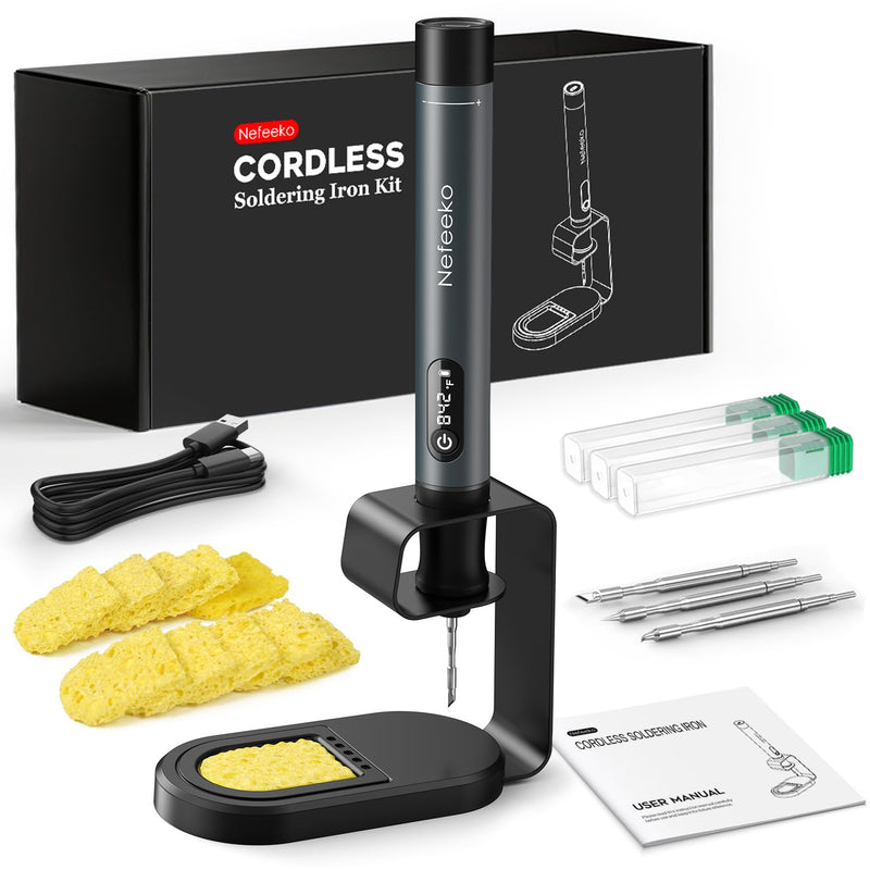 Nefeeko Cordless Soldering Iron Kit, Rechargeable Soldering Iron with Stand, 7s Fast Heating, Auto Sleep/Off, C210 Soldering Iron Tips, Portable Soldering Pen Soldering Gun Kit for Electronics Repair